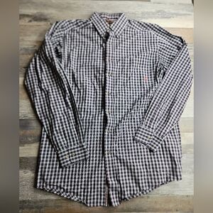 Ariat Men's Large Tall LT Button Down Shirt  Navy Red White Plaid